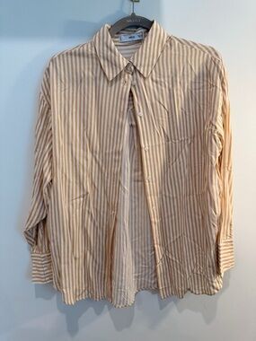 Mango Beige and White Striped Button-Down Shirt